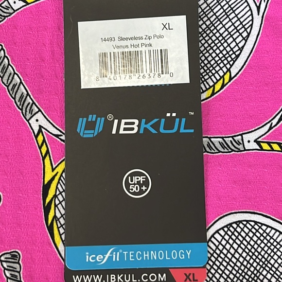 IBKUL Venus Print Sleeveless Polo Shirt Tennis BRAND NEW Hot PINK NWT - Picture 12 of 13